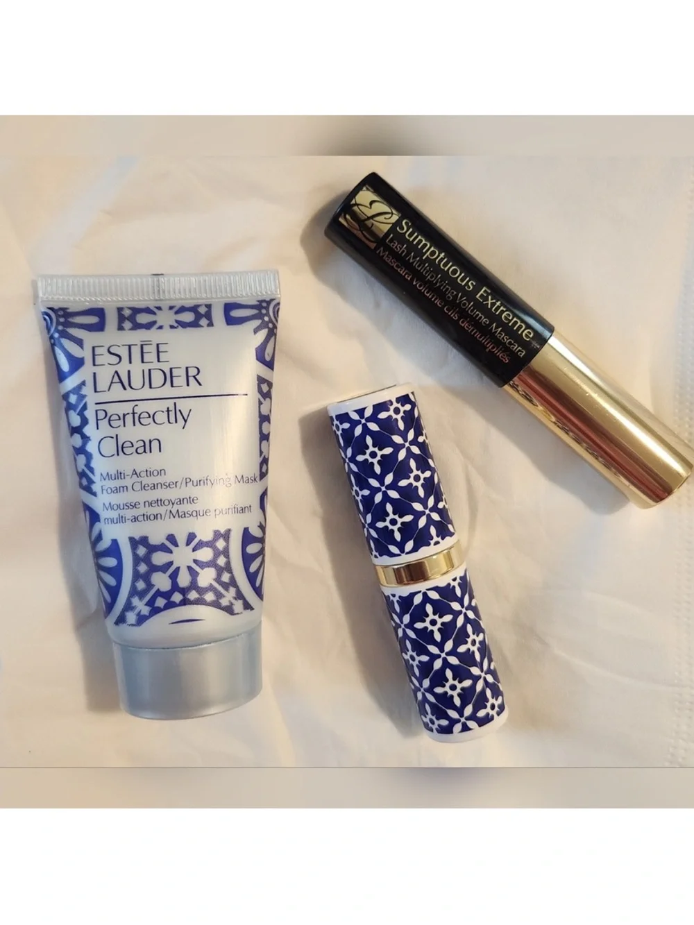 Estee Lauder Blue & Pink Patterned Cosmetic Pouch Bundle